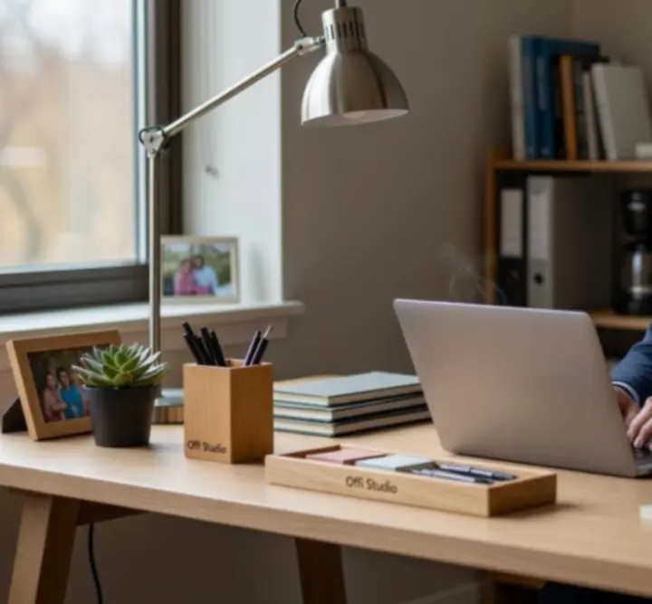 Klient Offi Studio przy uporządkowanym biurku
