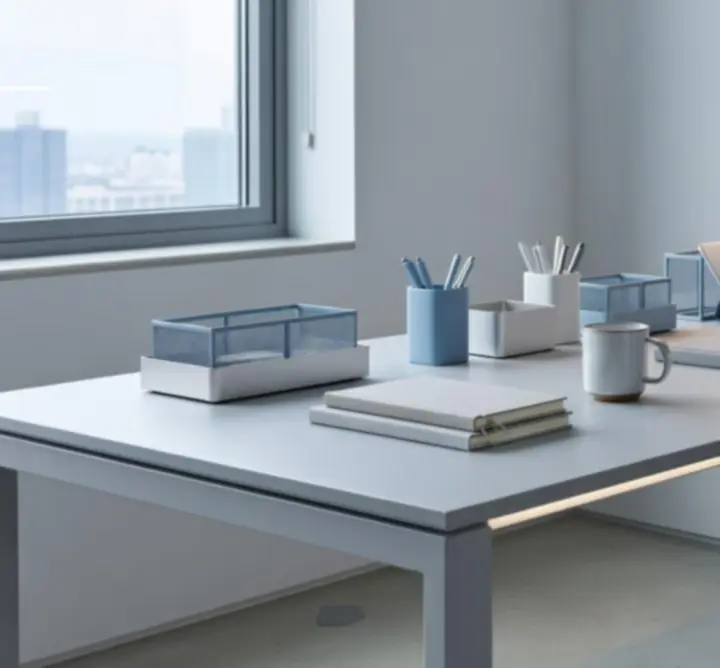 Nowoczesne biuro z uporządkowanym biurkiem i akcesoriami Offi Studio